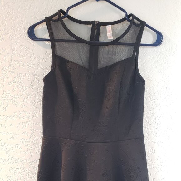 Xhilaration Black Mesh Skater Dress with Floral Embossing. Size Small - Picture 1 of 5